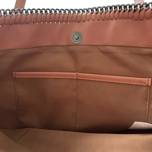 Chico's Marbled Faux Leather Large Tote Bag Blush Tan Brown Metal Chain Trim NEW - Picture 10 of 15